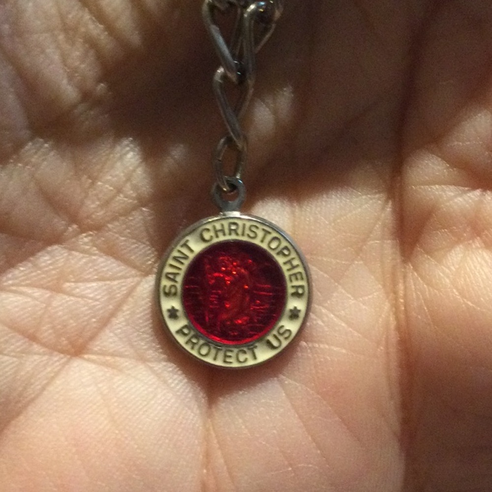 Silver Bracelet with Red St Christopher Pendant